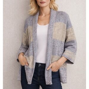 Luxe Essentials Denim Open-Front Cardigan Women's Size Large 3/4 Sleeve